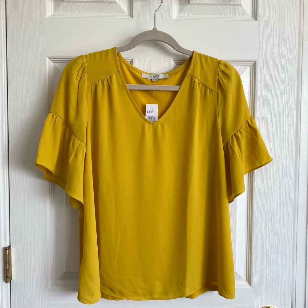 Loft Mustard Yellow Tee Blouse NWT
